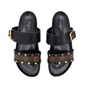 Louis Vuitton Bom Dia Monogram Canvas Slide Flat Sandal Brown Black Size 37 US 7